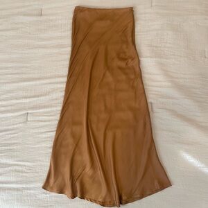 Copper Satin Maxi Skirt - M